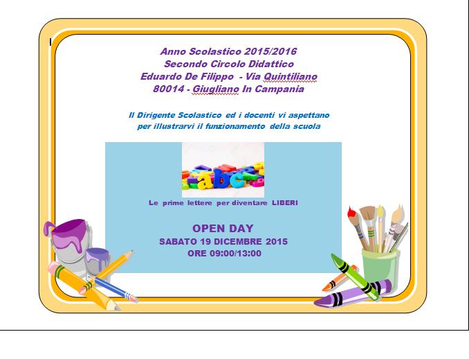 OPEN DAY 19 DICEMBRE 2015